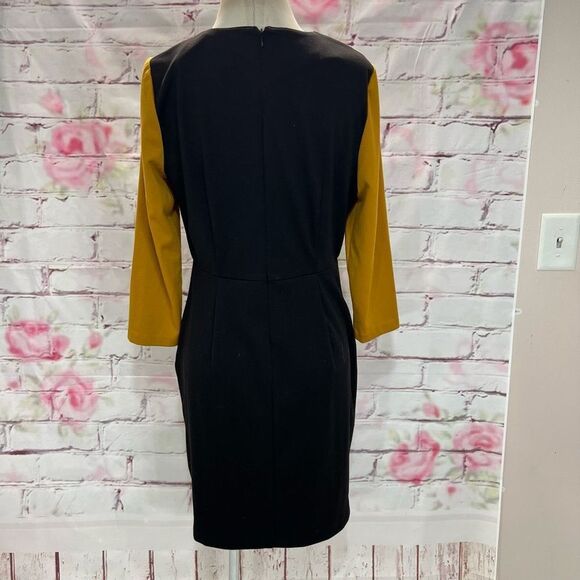 Trulli Anthropologie Women's Color Block Tweed Black/Mustard Sheath Dress Size 8 - Picture 7 of 12